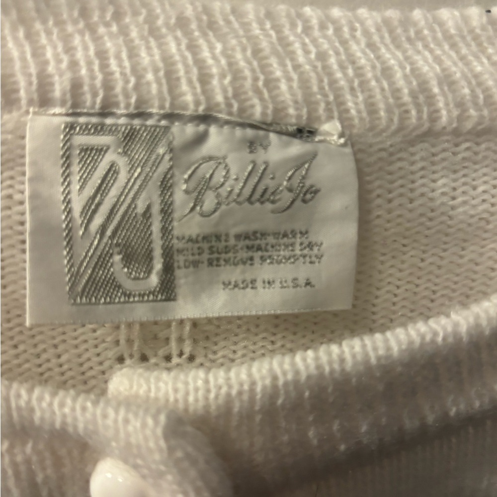 Vintage 70’s Billie Jo Women’s White Cardigan Sweater Floral Grandma Core Preppy - Picture 4 of 4